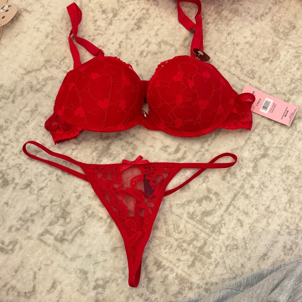 Juicy Couture Vibrant Red Lace Bra and Panty Set